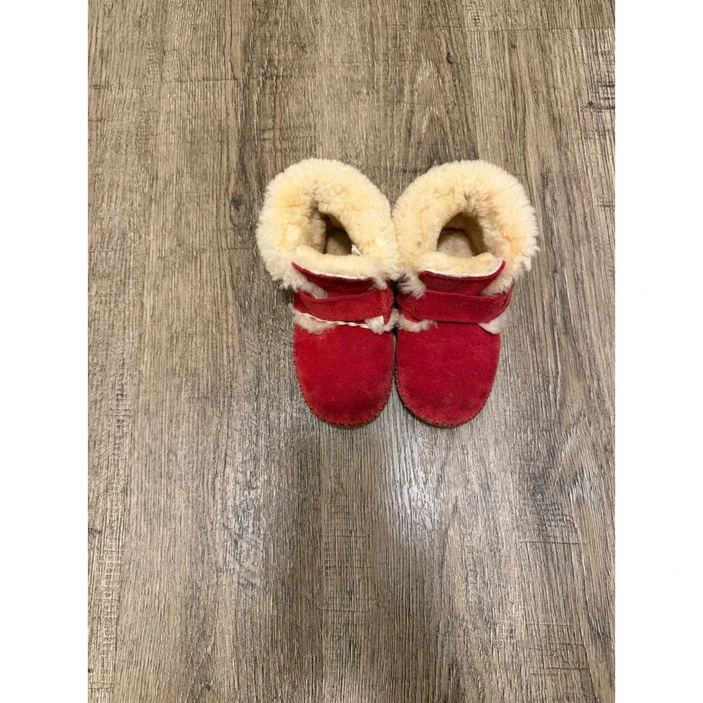 LL Bean Toddler Wicked Good‎ Slipper Boots Red Suede Shearling Fur Size 9-10